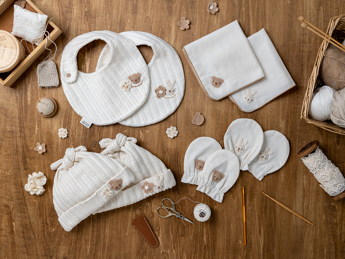 ガーゼミトン/手編みモチーフくま・うさぎ – My little tailor